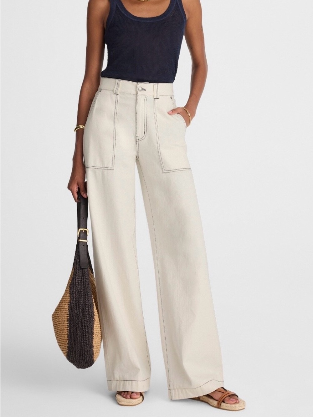 Madewell Cream Wide-Leg Flare Jeans